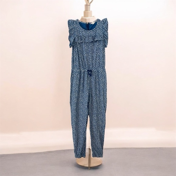 J.Crew Crewcuts Girls’ Blue & White Floral Ruffle Romper – Size 10 – EUC - Picture 1 of 15